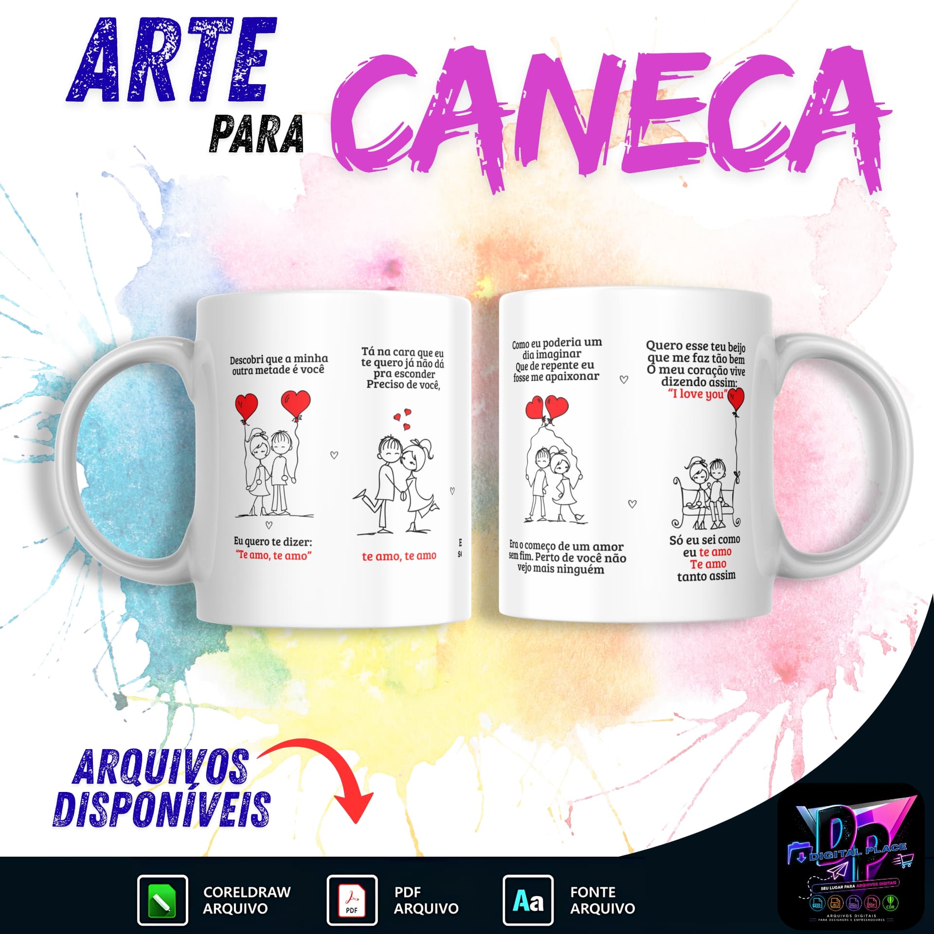Arte para Caneca – Casal "Te Amo"