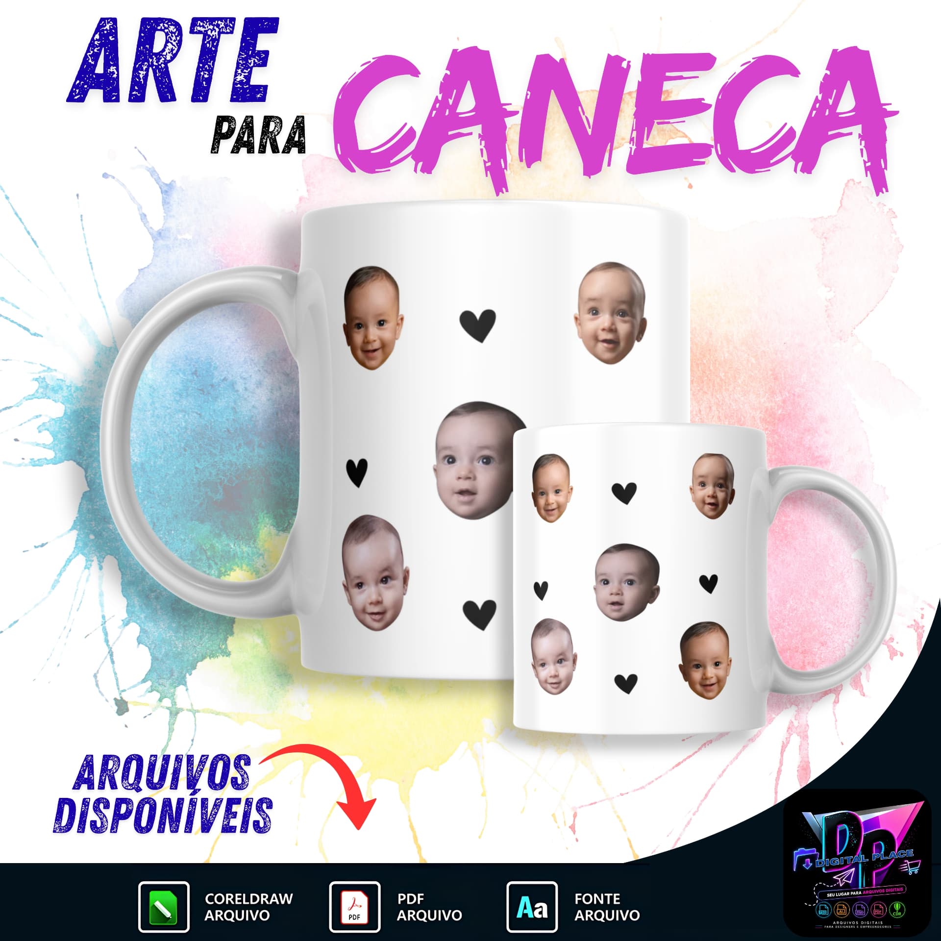 Arte para Caneca – Rostinhos com Corações